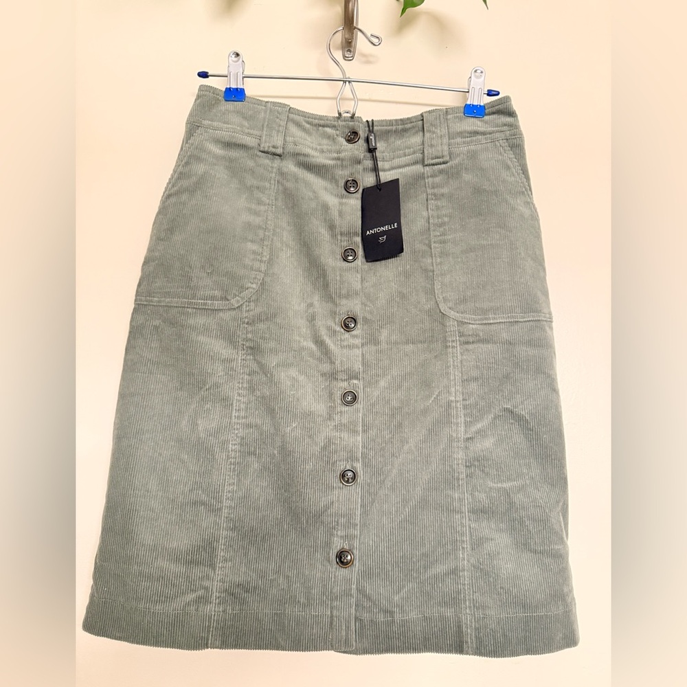 ANTONELLE Elodine Olive Corduroy‎ A-Line Skirt size 36 NWT